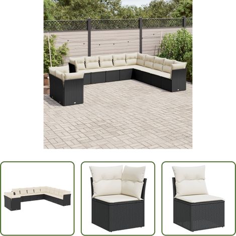 Gartensessel - 11-tlg. Garten-Sofagarnitur mit Kissen Schwarz Poly Rattan (1/5)