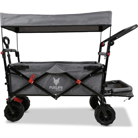 [NEUWERTIG] FUXLIFE FX-CTB800 Strand-Bollerwagen Grau  75 kg Tragkraft, extra breite 10 cm Sandräder, Sonnendach und kompakt faltbar  Für Strand, Garten & Outdoor (1/5)
