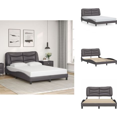 Cadre de lit sans matelas gris 140x200 cm similicuir - Lit Plateforme - Lit Double - Cadre De Lit Design - Lit Capitonné - Literie (1/5)