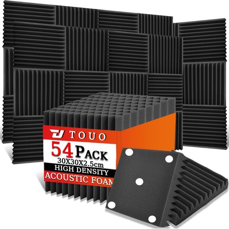 Lot de 54 Panneaux Acoustiques – Mousse Phonique Murale 30x30x2.5cm, Mousse Acoustique en Forme de Coin, Noire Haute Densité pour Studio à Domicile (1/5)