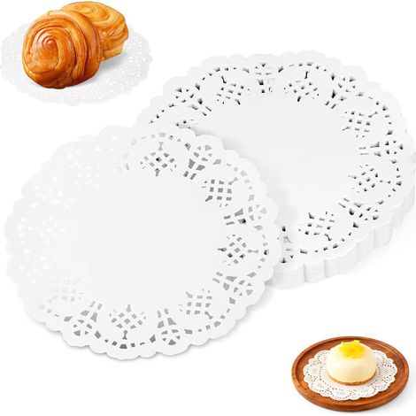 Napperon Papier Dentelle Blanc,200 PCS Napperon en Papier Dentelle Blanc Rond À Usage Unique Idéal pour Mariage Anniversaire Gâteaux et Décoration de Table 11.4 cm (1/5)