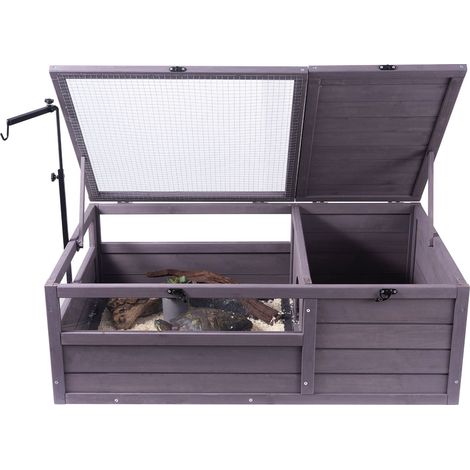 Habitat en bois pour tortue, intérieur/extérieur, avec support de lampe réglable, enclos 2 pièces pour reptiles, gecko, lézard, serpent, 38x24x13 pouces. (1/5)