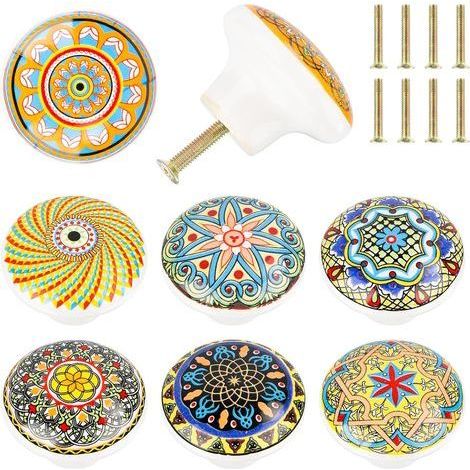 8 Pcs boutons de meubles en céramique boutons de portes pour placards de style bohème 39mm poignée tiroir avce vissé pour placard armoire cuisine, chambre d'enfant (1/5)