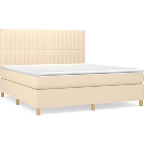 Lit double  Lit adulte  Sommier à lattes de lit avec matelas Crème 160x200 cm Tissu