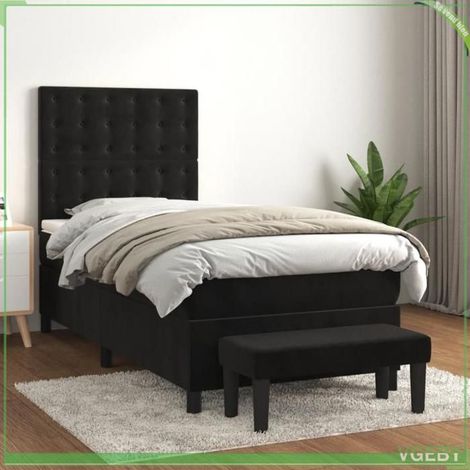 Lit - Modèle 3138063 - 90x200 cm - Velours noir - Matelas à ressorts ensachés (1/5)