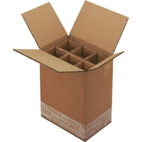 KKE – Caisse renforcée pour 6 bouteilles de vin – Dimensions 320 x 220 x 410mm – Double cannelure – Paquet de 10 caisses (1/5)