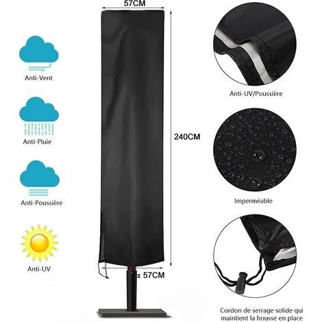 Sonnenschirmhülle, wasserdichtes 210D Oxford-Gewebe (240 x 57 x 57 cm), schwarz (1/4)