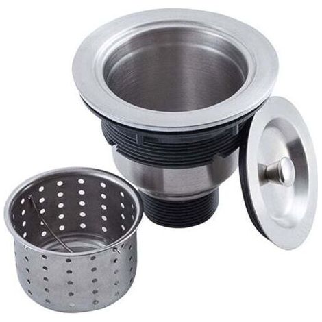 Kit de montage de bonde d'évier de cuisine avec panier de vidange d'évier de cuisine, bouchon d'évier et couvercle en acier inoxydable 304 3-1/2"