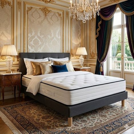 Ensemble Essenzia GRAND PALAIS 3000 + Sommier tradition Graphic 19 cm + Pieds 160x220 Anthracite Ressorts