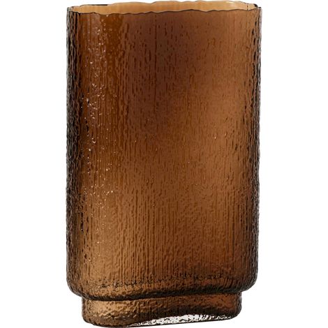 Vase rectangle en verre marron relief - marron (1/3)
