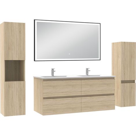 Océan Meuble Salle de Bain 120cm avec colonne et miroir lumineux 3 couleurs Chêne Wotan (1/5)