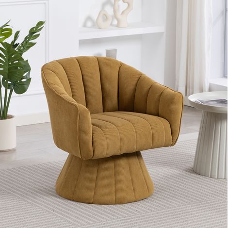 Fauteuil pivotant 360° 70x66x72 cm jaune moutarde, accoudoirs enveloppants, velours côtelé, MEUBLIV (1/5)