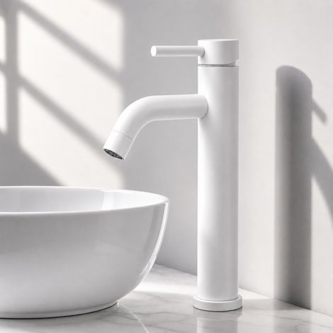 Robinet de lavabo rotatif avec hauteur réglable, mitigeur de salle de bain en acier inoxydable – Bec mobile, double mode d'eau, anti-éclaboussures, design minimaliste (haut blanc) (1/5)