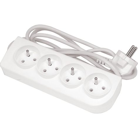 Rallonge Électrique 4 Prises - Blanche - 1,5 M - Avec Mise À La Terre - Rallonge 4 Prises