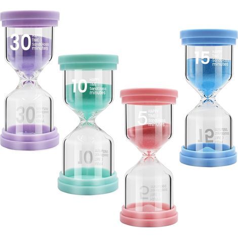 Set of 4 Hourglasses, Colored Hourglass Kit in Clear Glass, Sand Timer 5 Min/10 Min/15 Min/30 Min - Hourglass Timer (1/5)