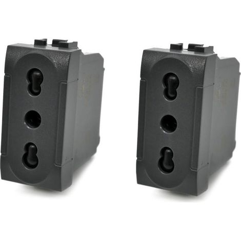 Set 2 Presa bipasso bivalente 10-16A compatibile living light international air prese modulo cassetta 503 nero (1/4)