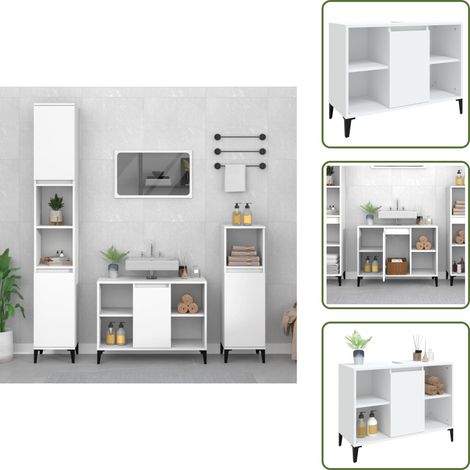 The Living Store Mobile Lavabo Bianco 80x33x60 cm in Legno Multistrato - Lavabo