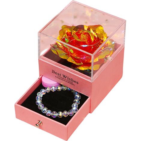 1 coffret cadeau collier pendentif cœur, rose rouge avec tiroir, pour bijoux, idéal cadeau anniversaire Saint-Valentin fête des Mères (1/5)