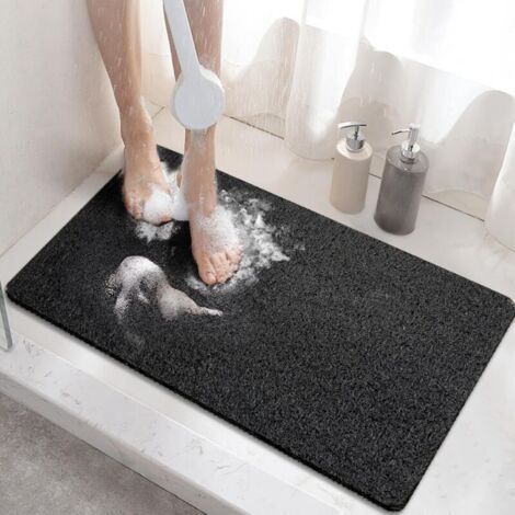 Tapis de Douche Antiderapant, 60x40cm Tapis de Baignoire Antidérapant avec Drain, Doux PVC Luffa Tapis de Bain pour Salle de Bain, Séchage Rapide, Noir (1/5)