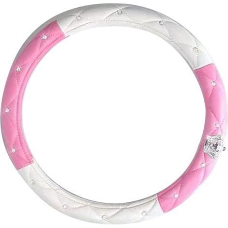 Volant Voiture Femme Antidérapant Universel Cuir PU Strass Rose Blanc Housse Volant Auto Diamant Mignon (1/5)