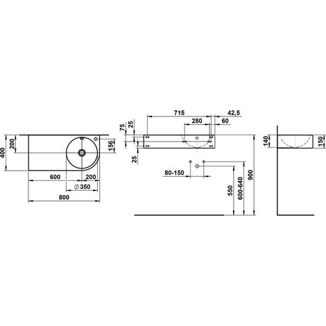 LAUFEN Form lavabos, rectangular, bandeja izquierda, 1 agujero