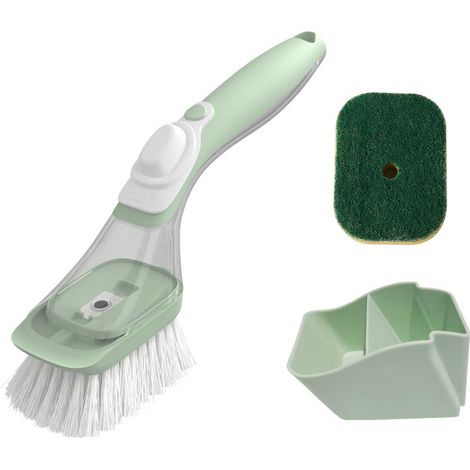 Spazzola per piatti 2 in 1 con spugna e setole in nylon, manico sostituibile, Geschikt voor kitchen cleaning. (1/5)