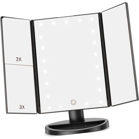 LED-Schminkspiegel, dreiteilig, USB-Anschluss, schwarz, Datenkabel inklusive, kleiner Schminkspiegel für Schlafzimmer und den täglichen Gebrauch (1/5)