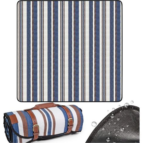 Couverture de pique-nique Imperméable et Pliable, 200 x 200 cm pour Camping de la Plage de plein air à rayures (1/5)