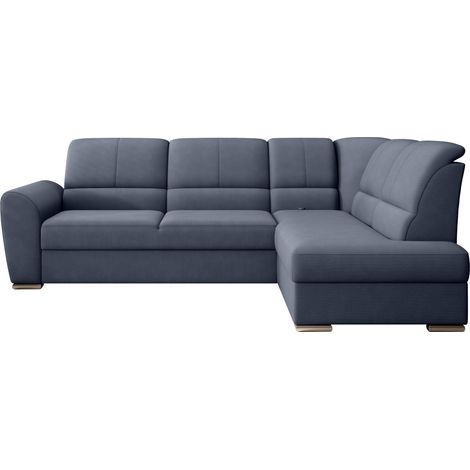 Canapé angle droit convertible tissu bleu lavande et pieds acier chromé Zabor 270cm (1/5)