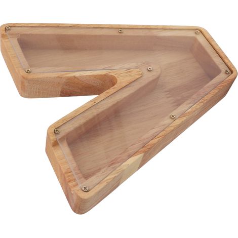 Tirelire en bois en forme de lettre V, grande tirelire pour pièces de monnaie avec motif ajouré (1/5)