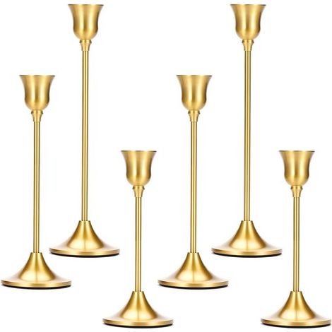 Ensemble de 2 (6 pièces) bougeoirs - chandeliers coniques en laiton doré - bougeoirs décoratifs vintage modernes pour centre de table (1/5)