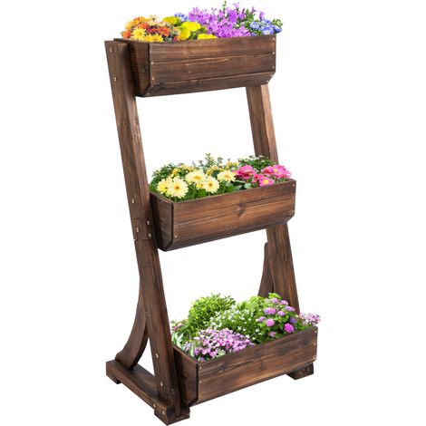 Portapiante Fioriera da Giardino 3 Ripiani 61x48x118 cm in Legno Carbonizzato (1/5)