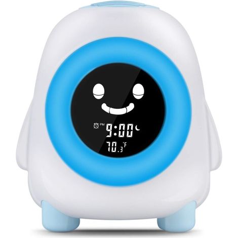 Réveil Enfant,Lampes de Réveil 5 Couleurs 5 Sons Lumière de Nuit Lampe de Table Lampe De Chevet Réveil Numérique Affichage Température Bon Cadeau pour Enfant Bébé (1/4)