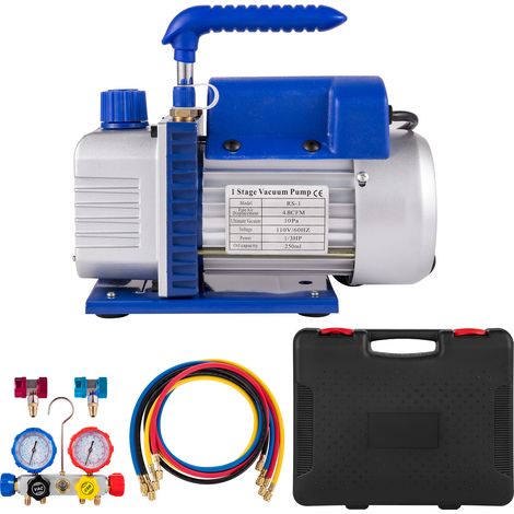 Mophorn AC 4.8 CFM 5PA HVAC Pompa per vuoto Collettore manometro Confezione in scatola, 1440 giri/min, 1/3 HP, AC230V, 50Hz, adatto per aria condizionata domestica
