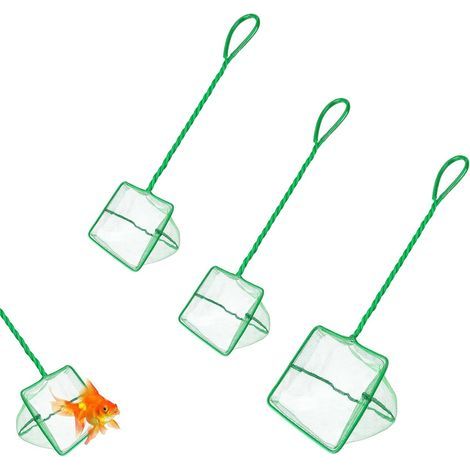 3-Piece Aquarium Net Set, Fine Nylon Mesh, 2 Sizes, Green, for Fish Tanks and Ponds (1/5)