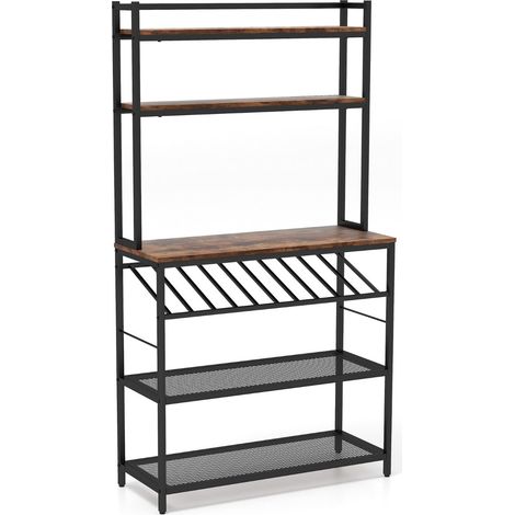 Estantería de cocina con encimera 90 x 35 x 165 cm para 10 botellas de vino estilo industrial madera rústica marrón 200020779
