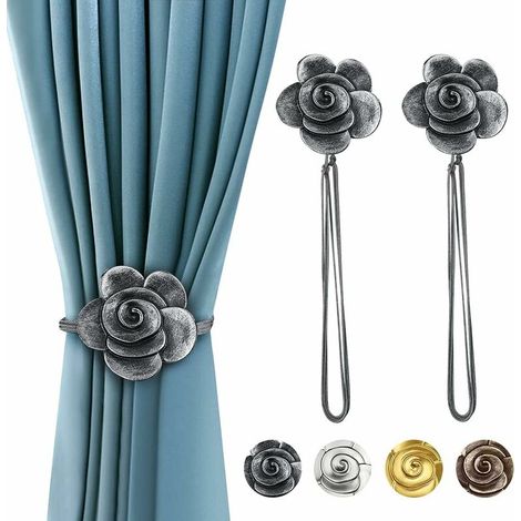 Set of 4 Magnetic Curtain Tiebacks, Vintage Flower Resin Curtain Tiebacks (1/5)