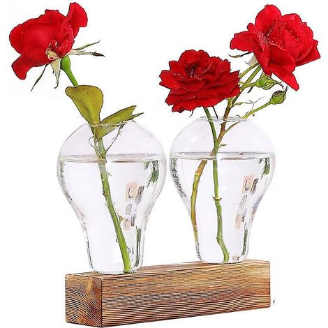 Vase en verre pour plantes hydroponiques, tubes à essai avec support en bois, pour la culture hydroponique, bureau à domicile (1/4)