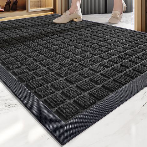 Tapis D'entrée Intérieur Extérieur - Tapis Anti-dérapant En Caoutchouc Naturel - Tapis Piège À Saleté Absorbant - 43 x 76 cm - Noir (1/5)