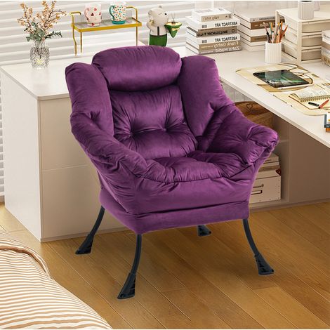 Relaxsessel 70x20x77 cm lila aus Metall mit Seitentasche, ergonomischer Kopfstütze und rutschfestem Stand (1/4)
