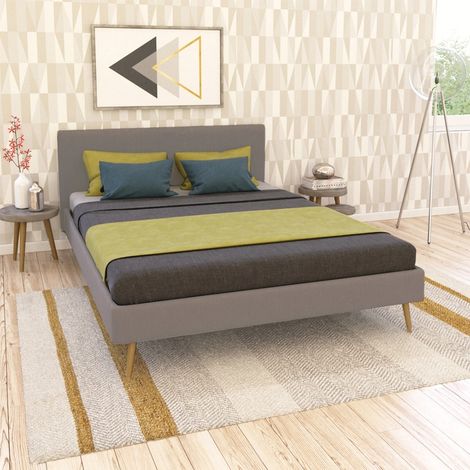Bett FJORD 140x190 Stoff + 1 Lattenrost + 1 Matratze CARLTON / Hellgrau/ 205x147x88 cm