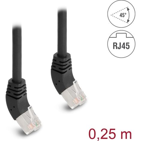 Delock Cable de red RJ45 Cat.6A S/FTP acodado 45Â° hacia arriba 0,25 m negro