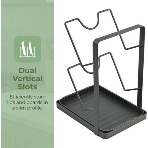 Porte-Couvercle - Support Couvercle Casserole 2 Niveaux - Rangement Cuisine Ustensiles - Acier Carbone ABS - 18 x 13,5 x 22 cm - 1 Pièce (1/5)