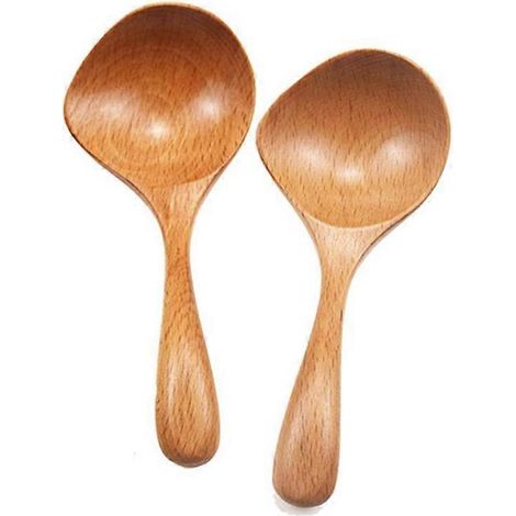 2 pièces bois soupe louche long poignée grand cuillère cuisine service riz pour collation fruit mélange (1/5)
