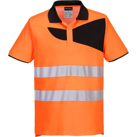 Polo PW2 de alta visibilidad manga corta cuello acanalado doble cinta reflectante PW212 XXXL Naranja/Negro