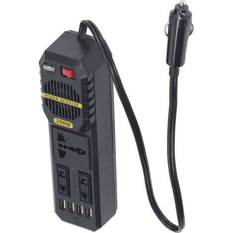 Convertisseur de puissance pour voiture 200 W CC 12 V vers CA 220 V avec 4 ports USB et 3 prises. (1/5)