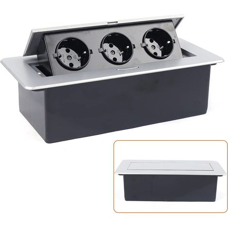 Regleta retráctil para enchufes de sobremesa, Toma de corriente oculta, Ahorra espacio, Aleación de aluminio, Color negro (1/5)