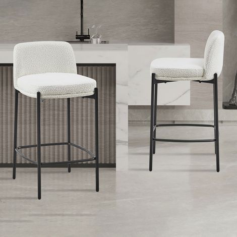 Tabouret de bar &039Ella&039 en tissu blanc Pieds en métal