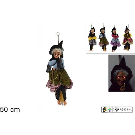 Decorazione Natale Befana con Molla per Appendere e Luci 50 cm 3 Decori (1/2)