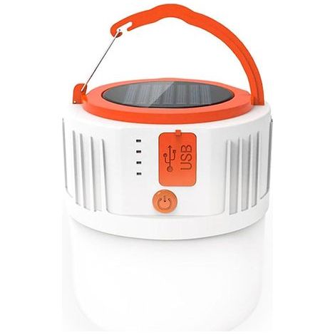 Linterna solar recargable para camping, resistente al agua y portátil, con puerto USB - 5 modos de iluminación - Ideal para tiendas de campaña, senderismo, emergencias y cortes de luz (Blanco) (1/4)